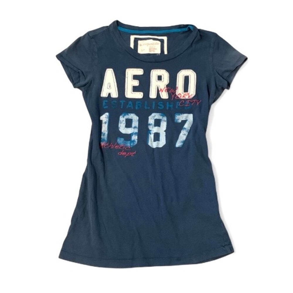 Aeropostale Y2K Early 2000s Navy Blue Fitted Baby Tee – Small